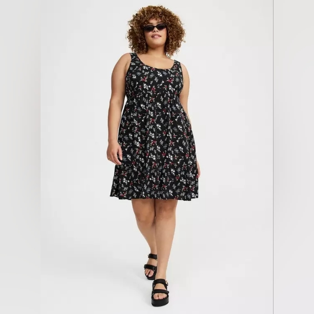 torrid Black Floral Scoop Neck Mini Dress